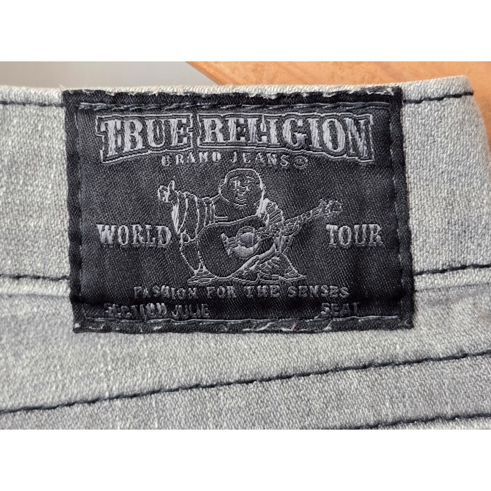 True Religion Jeans Womens 26 Gray Studded Distressed Low Rise Skinny - Good - Picture 8 of 10